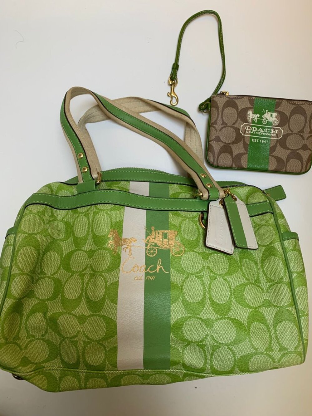 Vintage Coach Coated Canvas Logo Bag with Coated Canvas wristlet